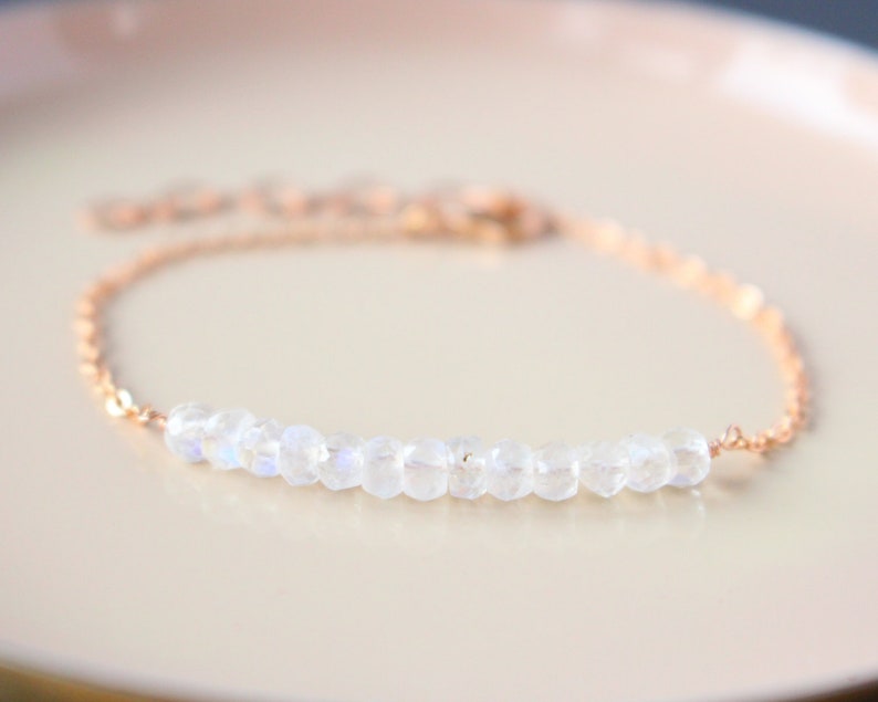crystal bar birthstone jewelry Dainty Moonstone bracelet healing crystals