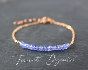 Delicate tansanite bracelet, birthstone jewelry, crystal bar, birthstone december, gift for christening, girlfriend gift