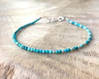 Dainty tiny Turquoise bracelet, birthstone december, healing crystal bracelet, tiny gold bracelet, gifts for mom, friendship gift