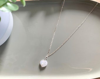 Tiny heart necklace women, Moonstone heart necklace, dainty silver necklaces, Oktoberfest Necklace, birthstone june, Boho Moonstone Necklace