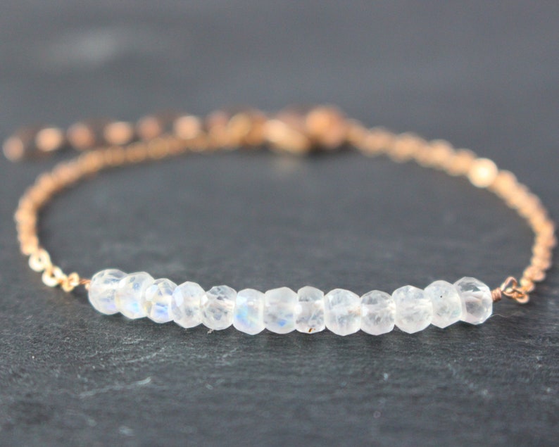 crystal bar birthstone jewelry Dainty Moonstone bracelet healing crystals