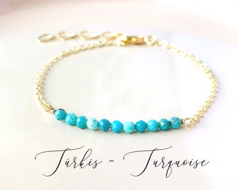 Turquoise bracelet, birthstone december, healing crystal bracelet, tiny gold bracelet, gifts for mom, friendship gift