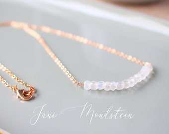 Gold Moonstone necklace, birthstone jewelry, crystal bar, healing crystals, gifts for women