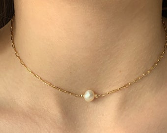 Freshwater pearl choker gold, simple Necklace, single pearl necklace, Layering Necklace, bride necklace gold, girlfriend gifts