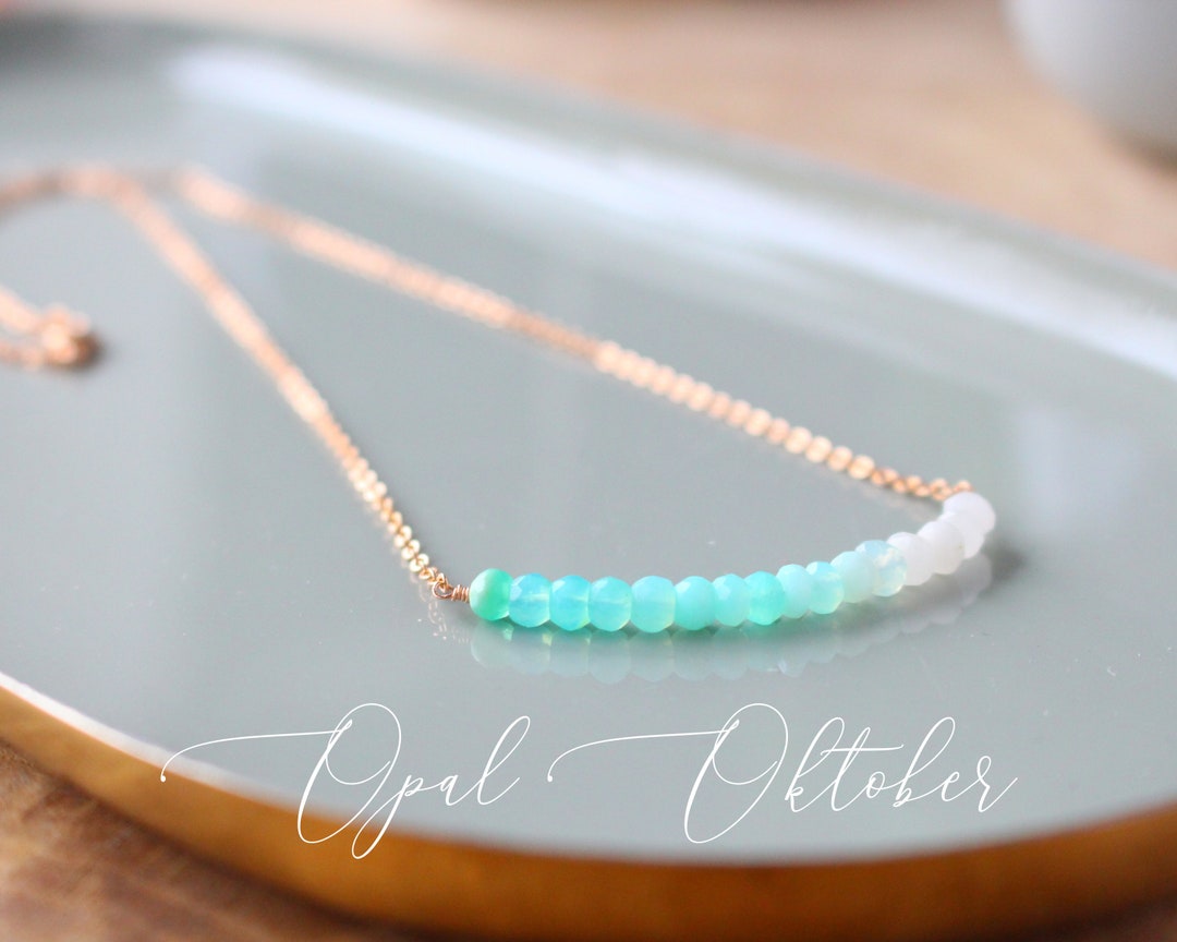 Rose Gold Necklace Turquoise Opal Necklace Birthstone Etsy