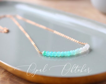 Rose gold Necklace, turquoise opal necklace, birthstone october, birthstone jewelry, crystal bar, healing crystals,friendship gift