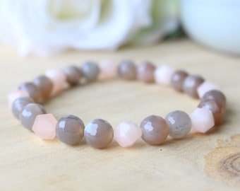 Moonstone Morganite gemstone bracelet, moonstone mala bracelet, gifts for her, gifts for women, Beryll Morganite bracelet