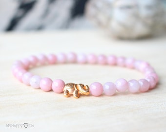 Rose Agate bracelet with cute rose gold elephant