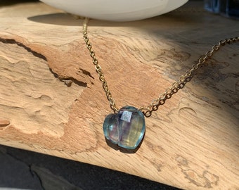 Flourite necklace gold for women, Flourit heart pendant, gemstone necklace, birthday gift, healing crystal necklace