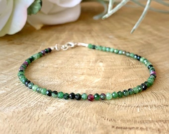 Dainty Ruby zoisite bracelet, birthstone july bracelet, crystal bar, healing crystals