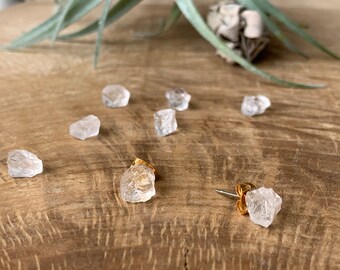 Raw clear quartz earrings Studs, raw clear quartz studs, Raw stone earrings, Boho wedding jewelry