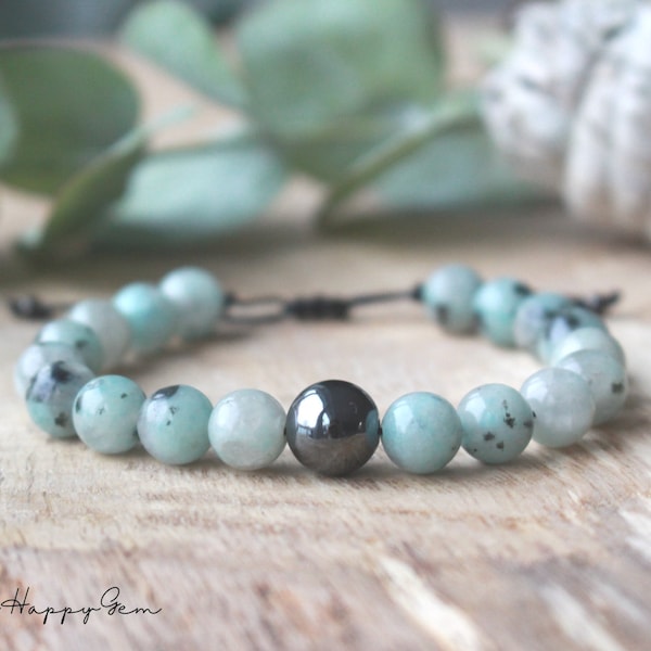 Bracelet en perles d'hématite, jaspe sésame et menthe pour femme