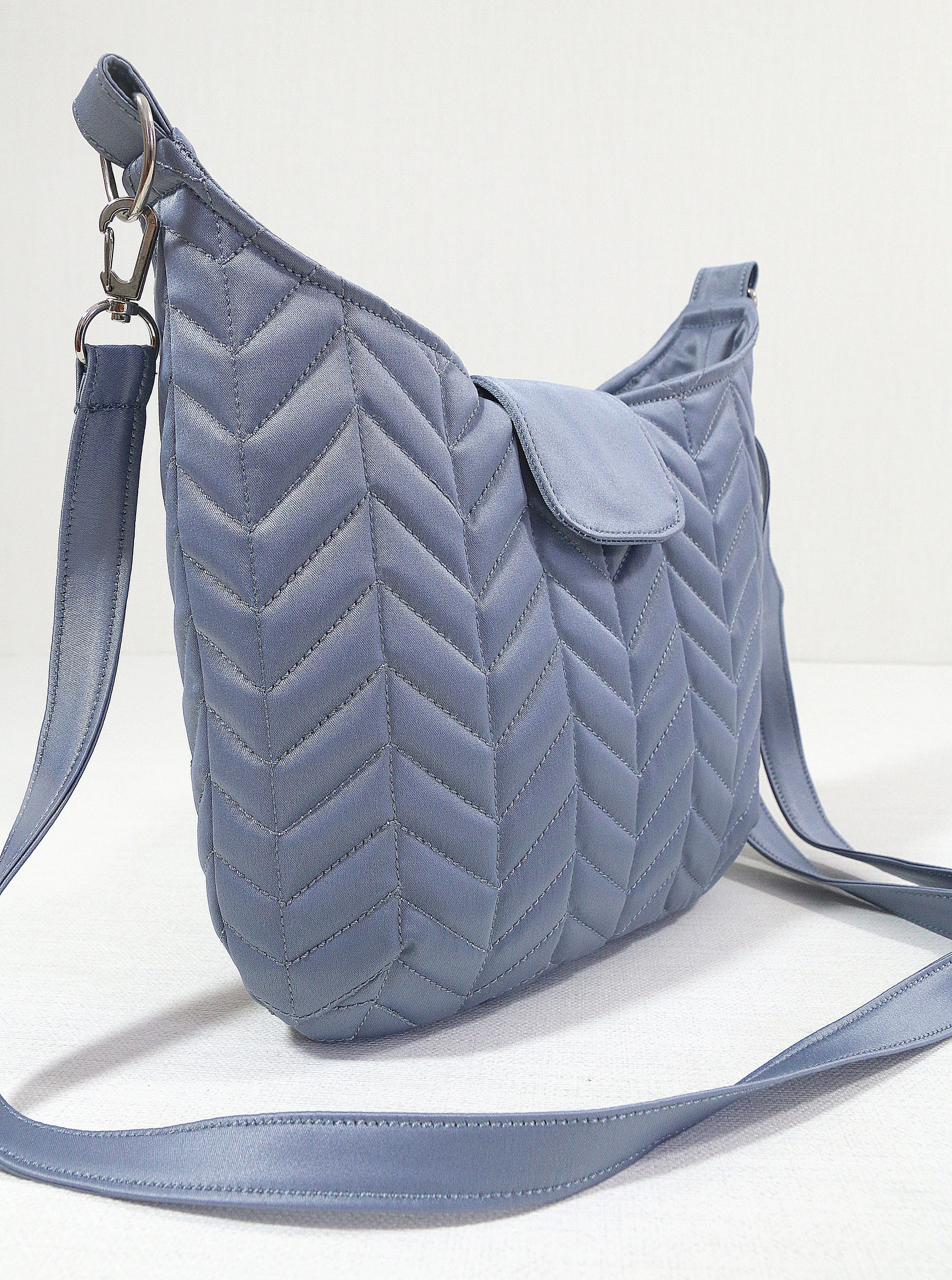 Grey quilted satin crossbody bag Quilted cross body bags for Etsy