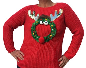 HOUPETTE - Women - Size 42/44 - Ugly Christmas sweater - Unique piece
