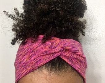 Pink/Orange Multicolor Turban Style Headband - Twist Headband - Wide Headband - Handmade Headbands