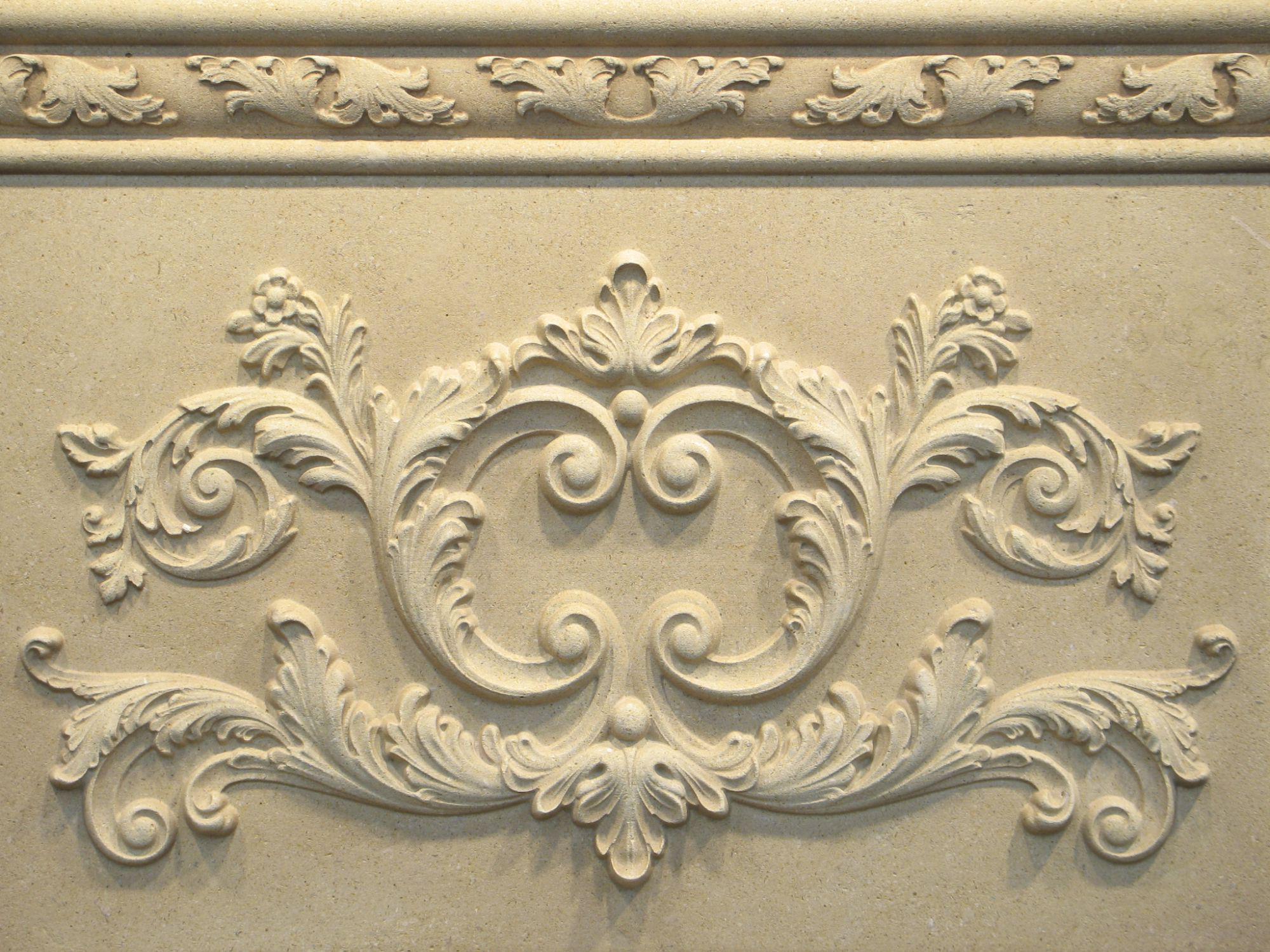 Ornate Relief Carved Limestone Back Splash 16