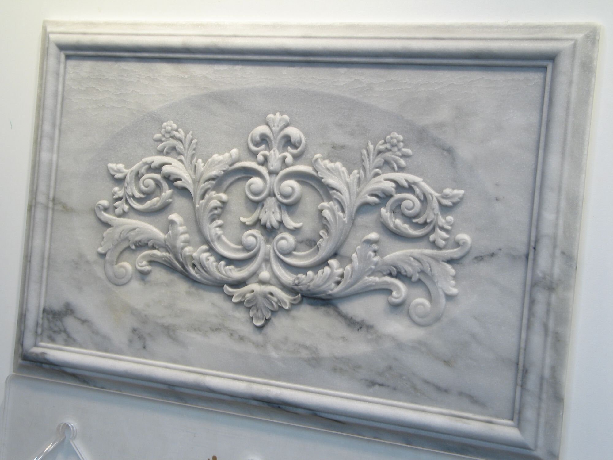 Relief Carved Carrara Marble Custom Decorative Tile Backsplash Insert ...