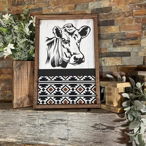Cow decor  / Western Cowboy / Tribal Decor / wood farmhouse sign / Aztec print / wall decor / Cow Sign / Western wood sign / Cowboy Cowgirl