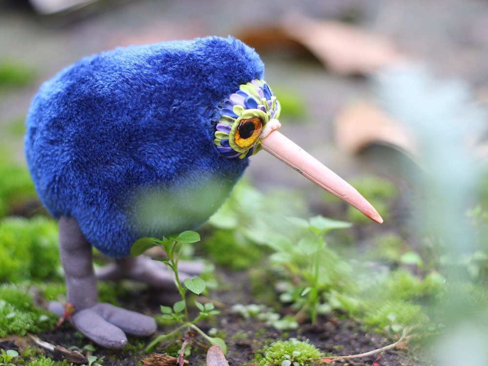 Blue Kiwi Soft Artist Toy Stuffed Animal Bird Handmade Etsy