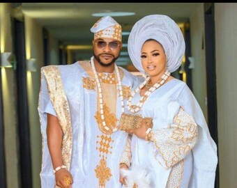 Agbada ofi African Mens Clothings, Wedding Attire Suits aso oke ebi Birthday fabrics dress matching Embroidery for couples traditional wears