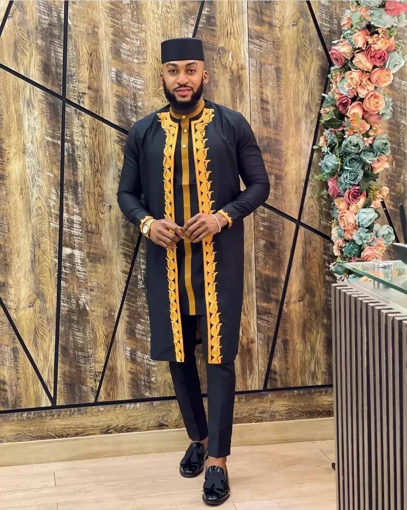 Black and Gold Men African Polished Cotton Print Wakanda Style Etsy