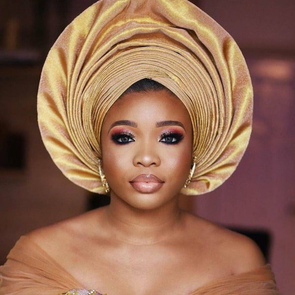 African gele ofi for women, Nigerian Traditional Bridal aso oke hats, headband, ebi Autogele, Wedding prettied, Ready to wear and wraps