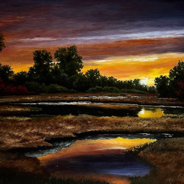 The last ray, Oil Painting Landscape, Landscape Original Oil, Realism Painting, Classic Landscape, Original Hand Made, Original Art Work