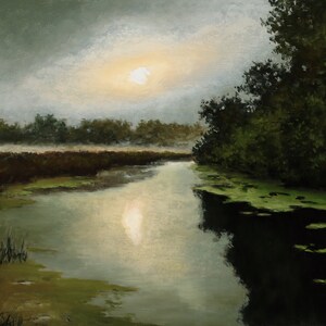 At down, Classic Realism, Oil painting on canvas, Landscape, Sun, River, Oil Painting Landscape, Forest, Home Decor, Handmade, Gift, River