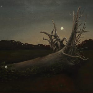 Raíces, pintura al óleo Noche Mágica, arte contemporáneo, paisaje gótico, decoración del hogar