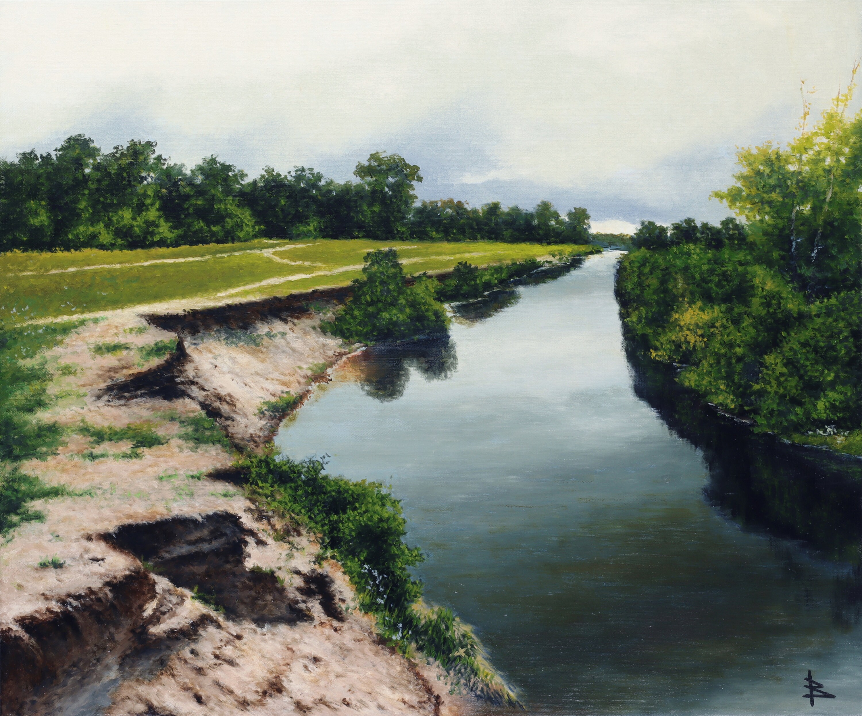 two-banks-classic-realism-landscape-scenery-sun-river-oil
