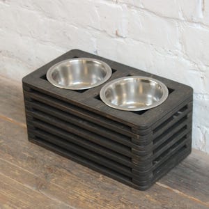 Elevated Dog Bowl Feeder: Ebony Plywood & Stainless Steel, 450ml