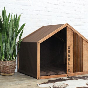 Hondenhuis Line Lounge, Hondenhuis voor binnen, Houten hondenhok, Modern hondenhok, Luxe hondenhokken, Hondenhokbed, Puppy hondenhok, Groot hondenhok