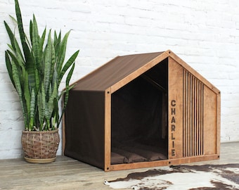 Hondenhuis Line Lounge, Hondenhuis voor binnen, Houten hondenhok, Modern hondenhok, Luxe hondenhokken, Hondenhokbed, Puppy hondenhok, Groot hondenhok