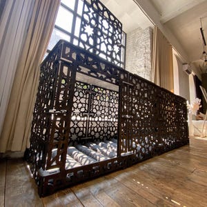 Double Dog Kennel For Large Dogs - Handmade Indoor Dog Crate with Oriental Star Pattern Panels