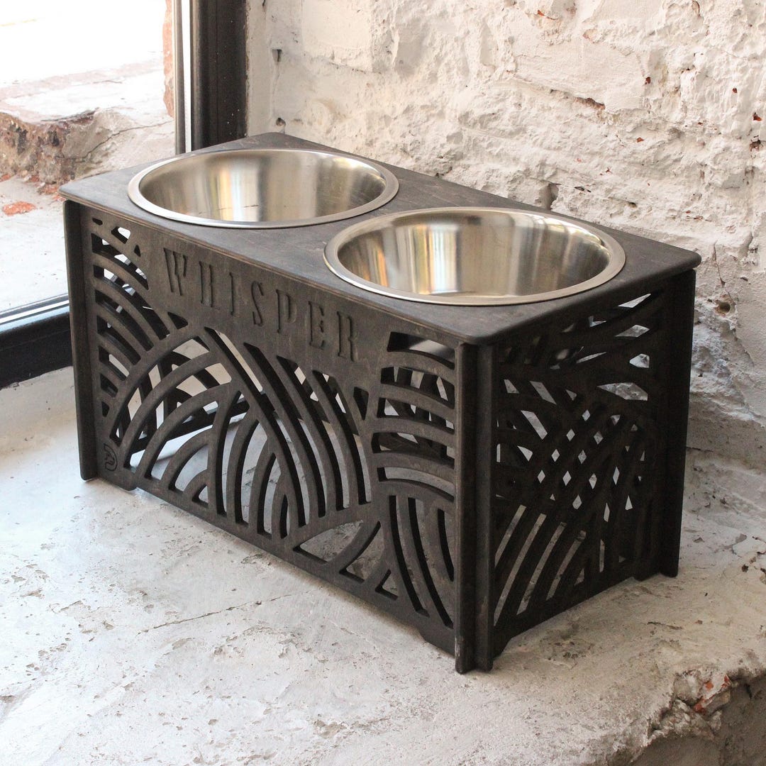 Personalized XL Elevated Dog Bowl Stand: Two 95oz Stainless Steel Bowls ...