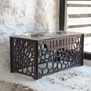 Personalized Elevated Double Bowl Dog Feeder & Feeding Station for Giant Breeds - Plywood Pet Stand with 4500ml Metal Bowls