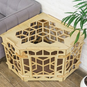 Corner Dog Crate Furniture | Wooden Indoor Dog Kennel | Space-Saving Modern Pet House