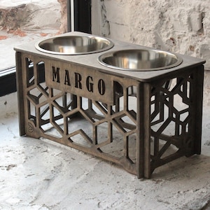 Personalized Large Dog Feeding Station: 57.5oz/7.2cups/1700ml Double Bowl Stand with Pattern Design