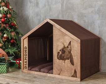 Casa de perro Casa de perro personalizada, foto de perro personalizada, casa de perro interior de madera, muebles de perro originales, casas de perro para perros grandes, casa de cachorro