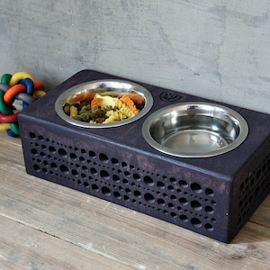 Carving medium dog bowl 450ml 3,9/ 5.9inch Double dog bowl stand, elevated dog food bowl, raised dog dishes,modern dog bowls,dog crate bowls