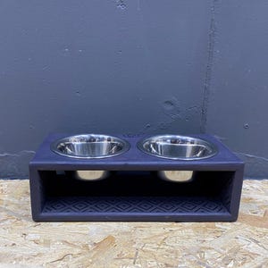 Elevated Small Dog Feeder: Violet Plywood Stand with Stainless Steel Bowls (450ml)
