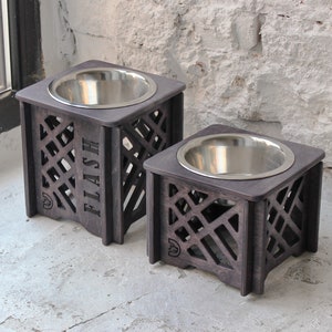Raised Dog Bowl Stand: Modern Pattern, Single Bowl, Medium Breed