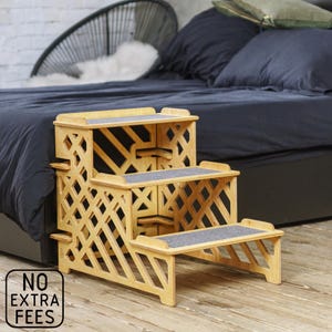 Plywood 3-Step Dog Stairs: Non-Slip Pet Steps for Couch & Bed
