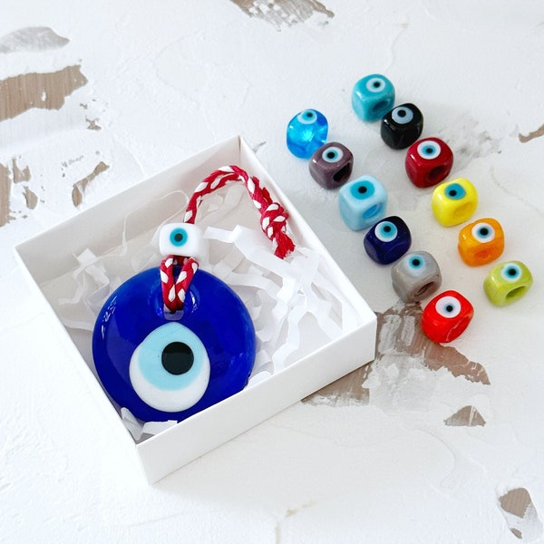 Evil Eye Bead, Christmas Tree Ornament Evil Eye, Greek Evil Eye, Murano Square Evil Eye Beads, Home Decor, Ready Gifting