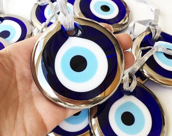 Evil eye wall hanging, blue evil eye bead, silver evil eye bead, evil eye home decor, home decoration, 7cm blue evil eye, large evil eye