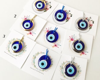 Evil eye wedding favors, personalized wedding favor, greek evil eye bead, personalized card designs, unique wedding gifts, gold silver blue