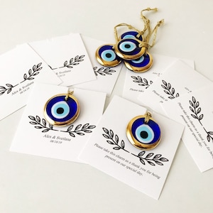 Wedding favors for guests, 100 pc, gold evil eye beads, evil eye wedding favor, greek wedding favors, blue evil eye favor, personalized card image 3
