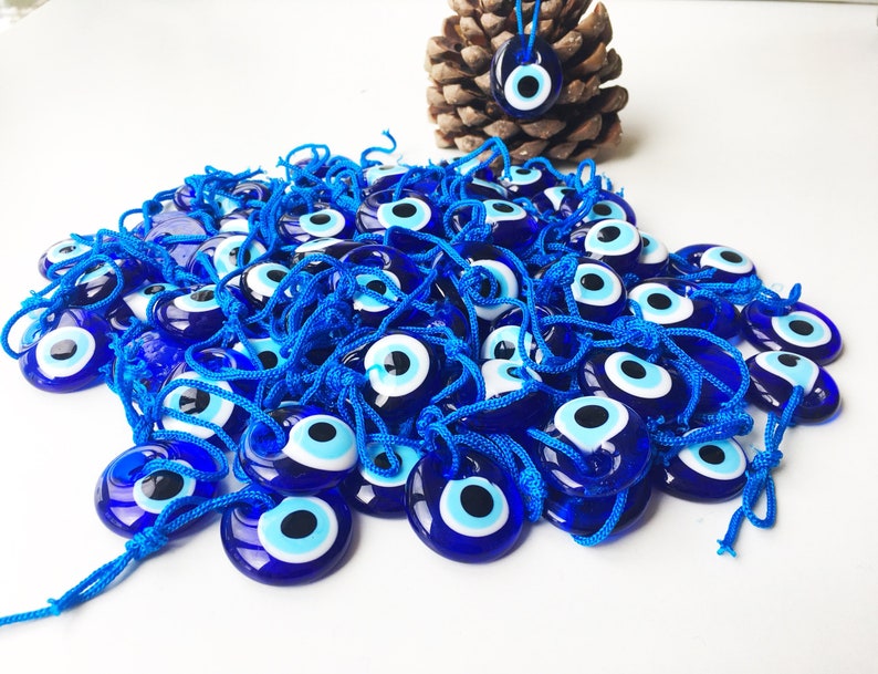 12 Perline Vetro Evil Eye Nazar Boncuk - Blu, 3x3.5cm, Per DIY Gioielli E Decorazioni - Foto 11