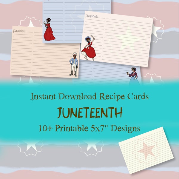 Recipe Cards for Juneteenth - PRINTABLE Black History 5x7 Notecards - Emancipation Day Flag - Classic Recipe Box Cards, June Picnic Favors