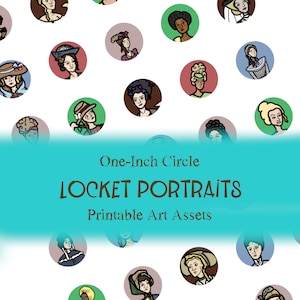 Hoja de collage circular de 1 "- Retratos originales en miniatura para su obra de arte - Locket, Cabujón o Imágenes de transferencia - Bright Beautiful Ladies